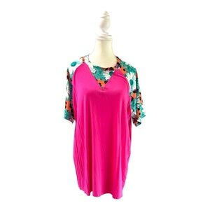 Southern Stitch Pink Raglan Sleeve Floral Top XXL